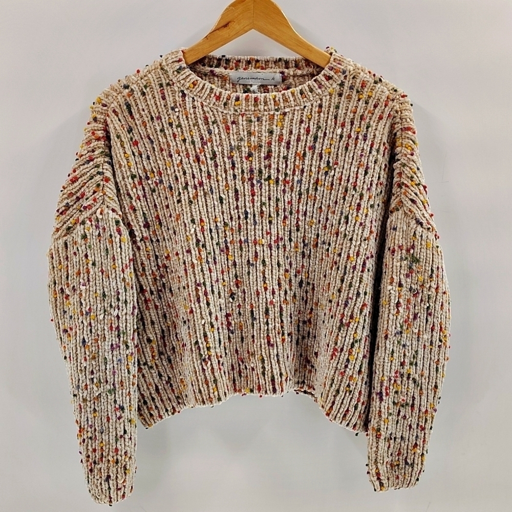 Generation K Cream Rainbow Confetti Knot Cropped Sweater size Small